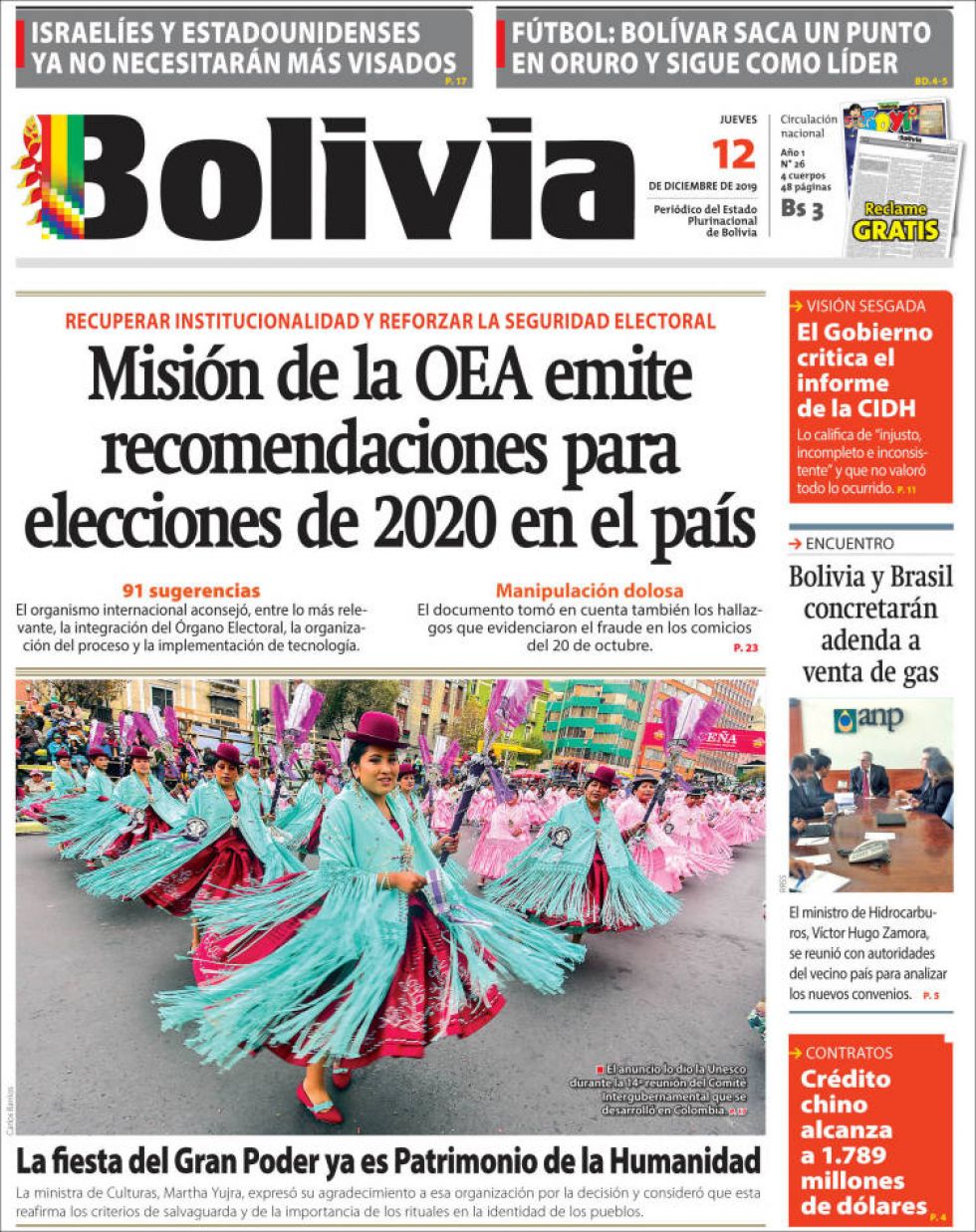 Bolivia, diario oficialista.