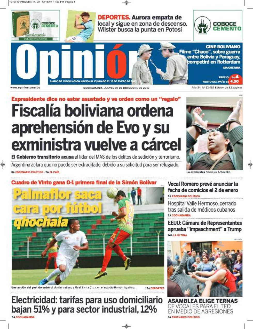 Opinión, Cochabamba.