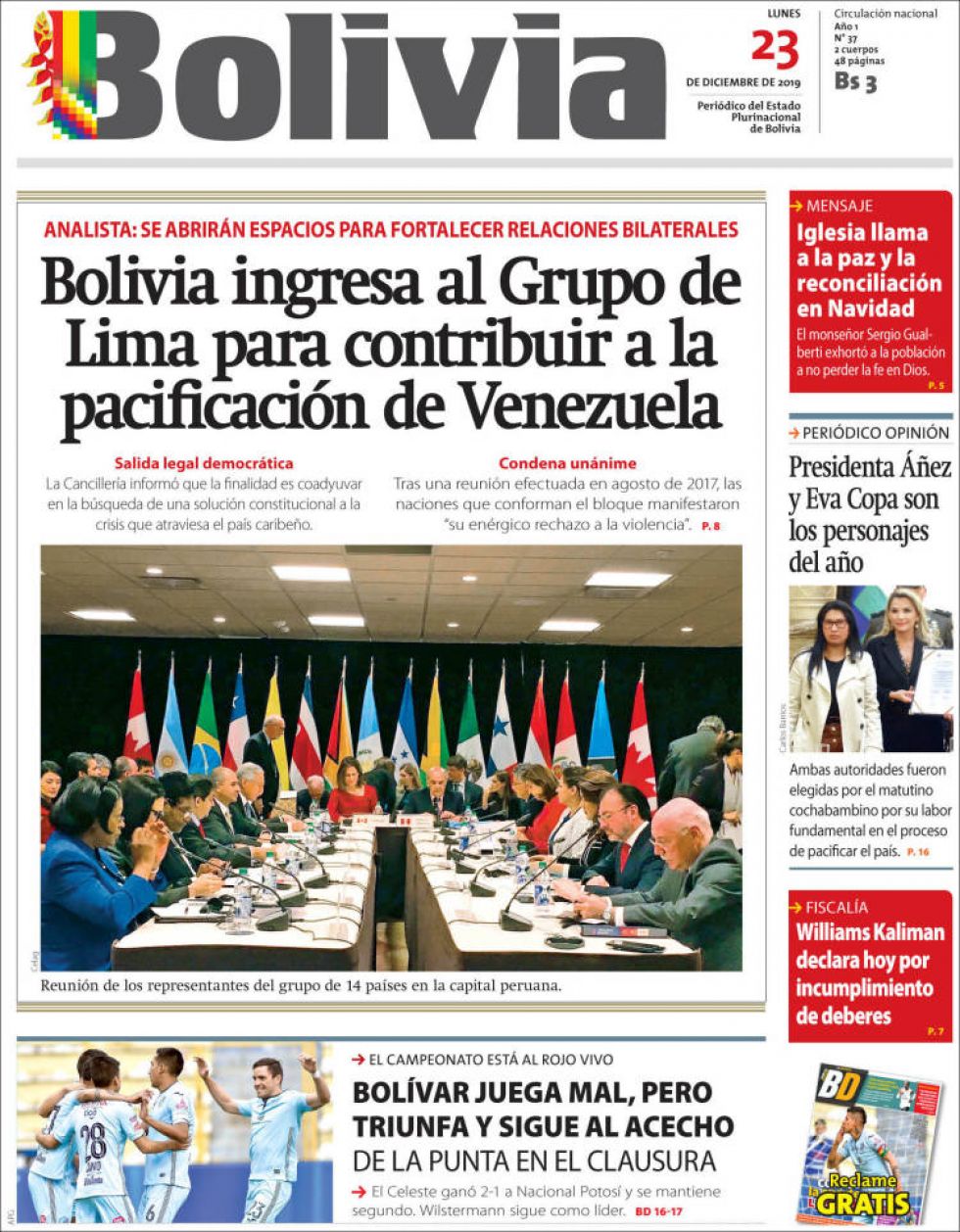 Bolivia, diario oficialista.