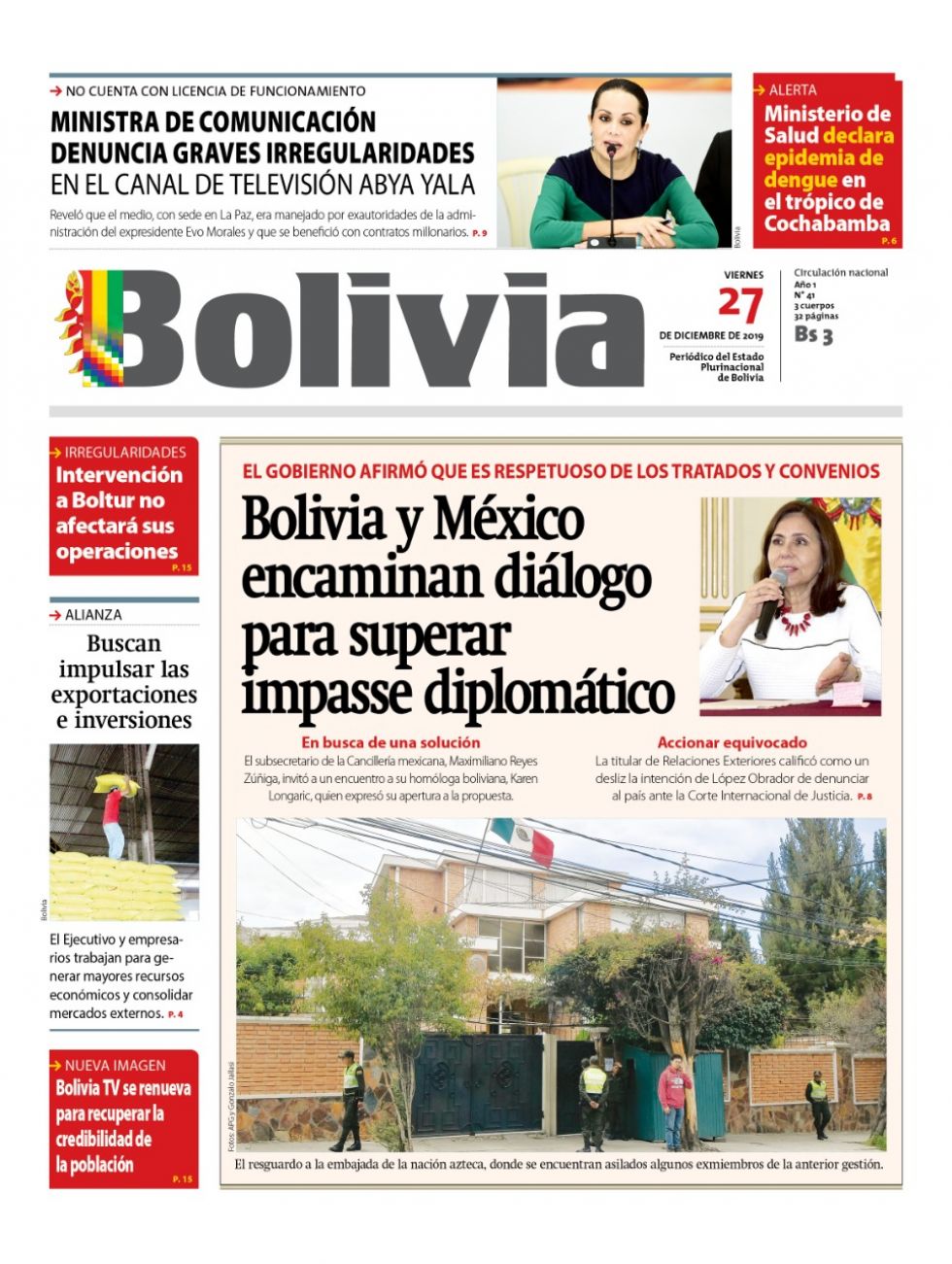 Bolivia, diario oficialista.