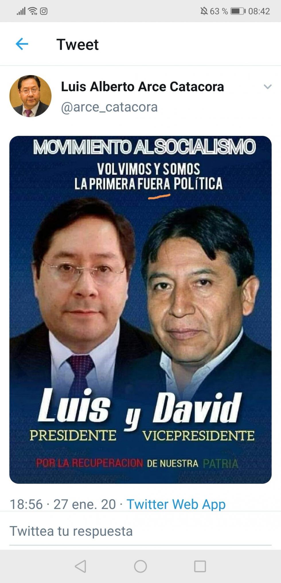 El  banner fue difundido en un tuit del propio Arce.