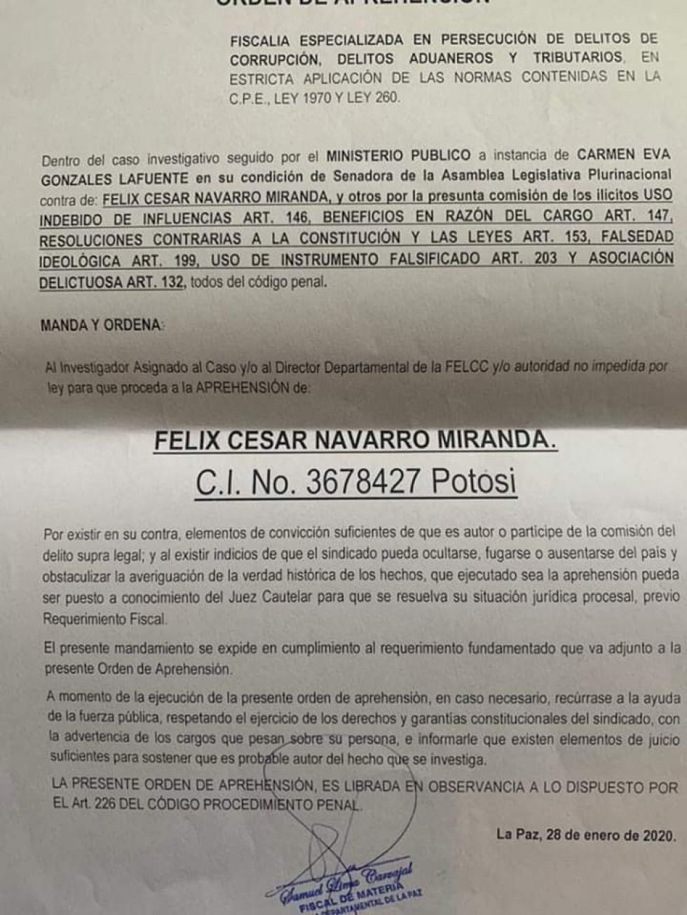 El mandamiento de aprehensión.