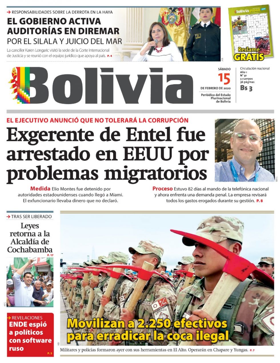 Bolivia, diario oficialista.