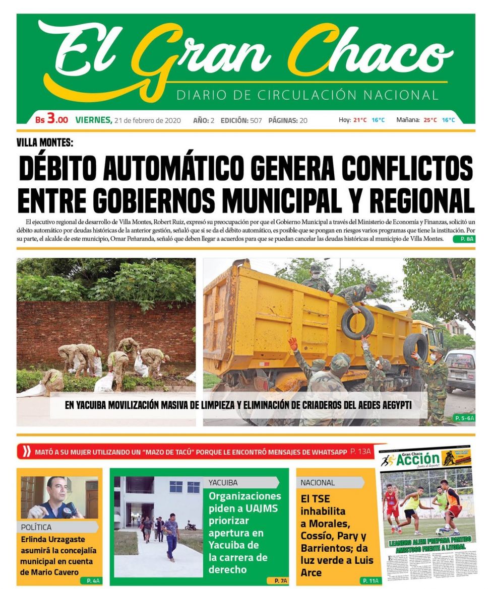 El Gran Chaco, Tarija, del sábado.