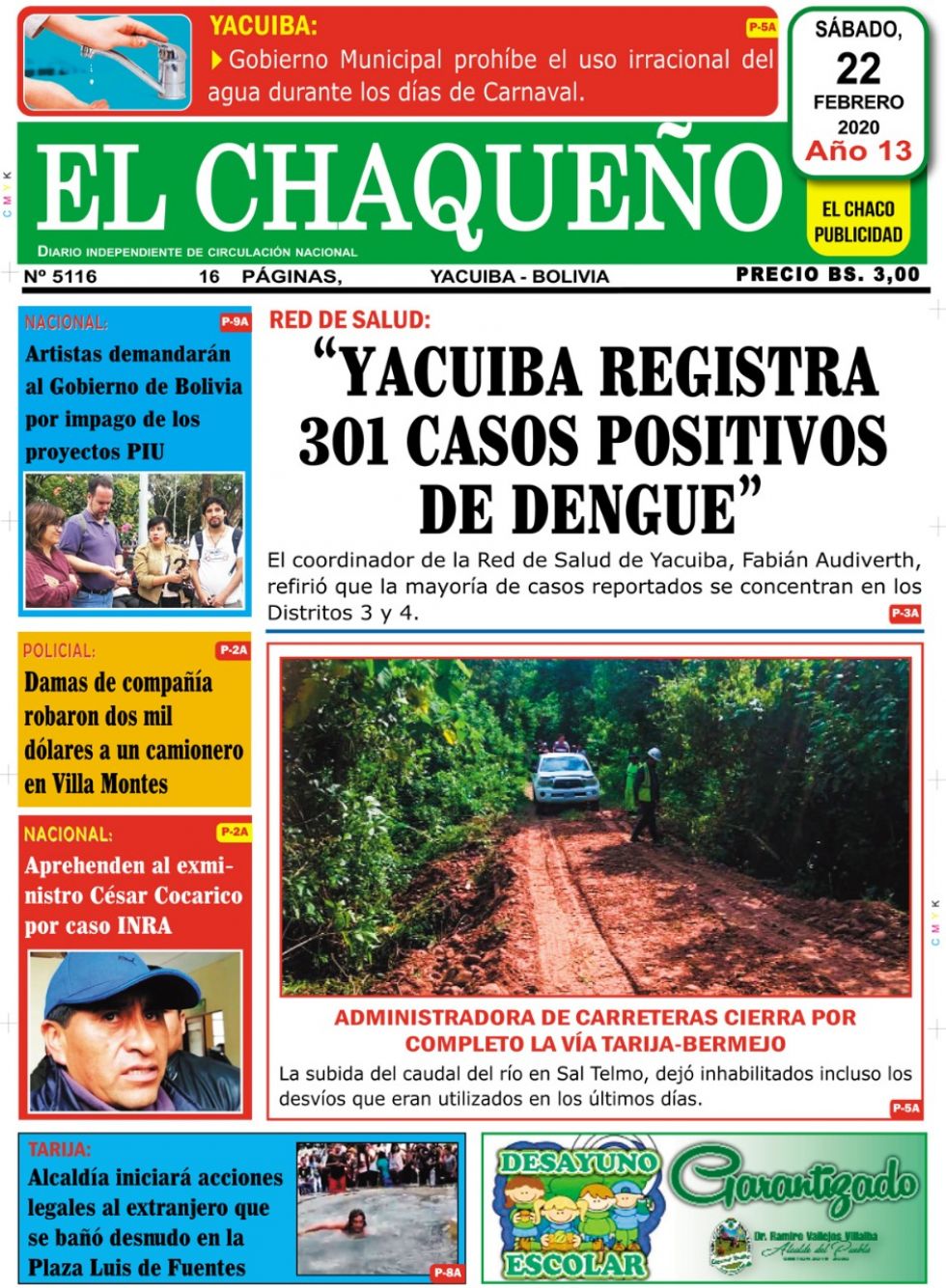 El Chaqueño, Tarija, del sábado.