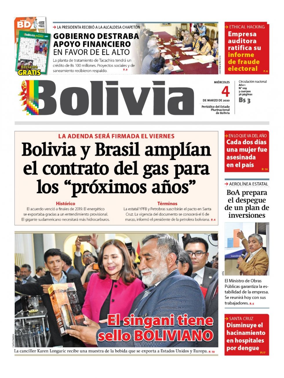Bolivia, diario oficialista.