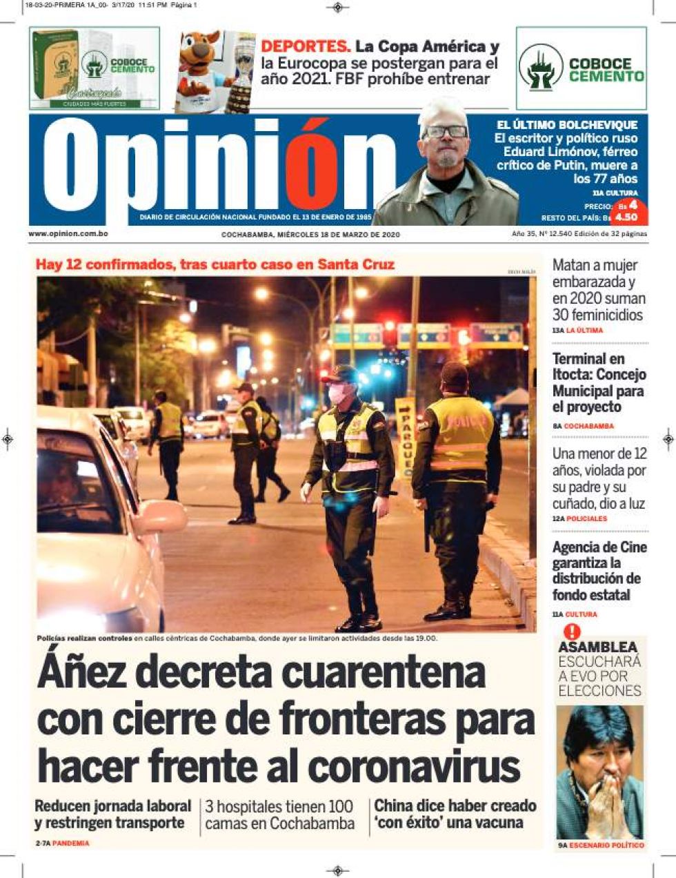 Opinión, Cochabamba.