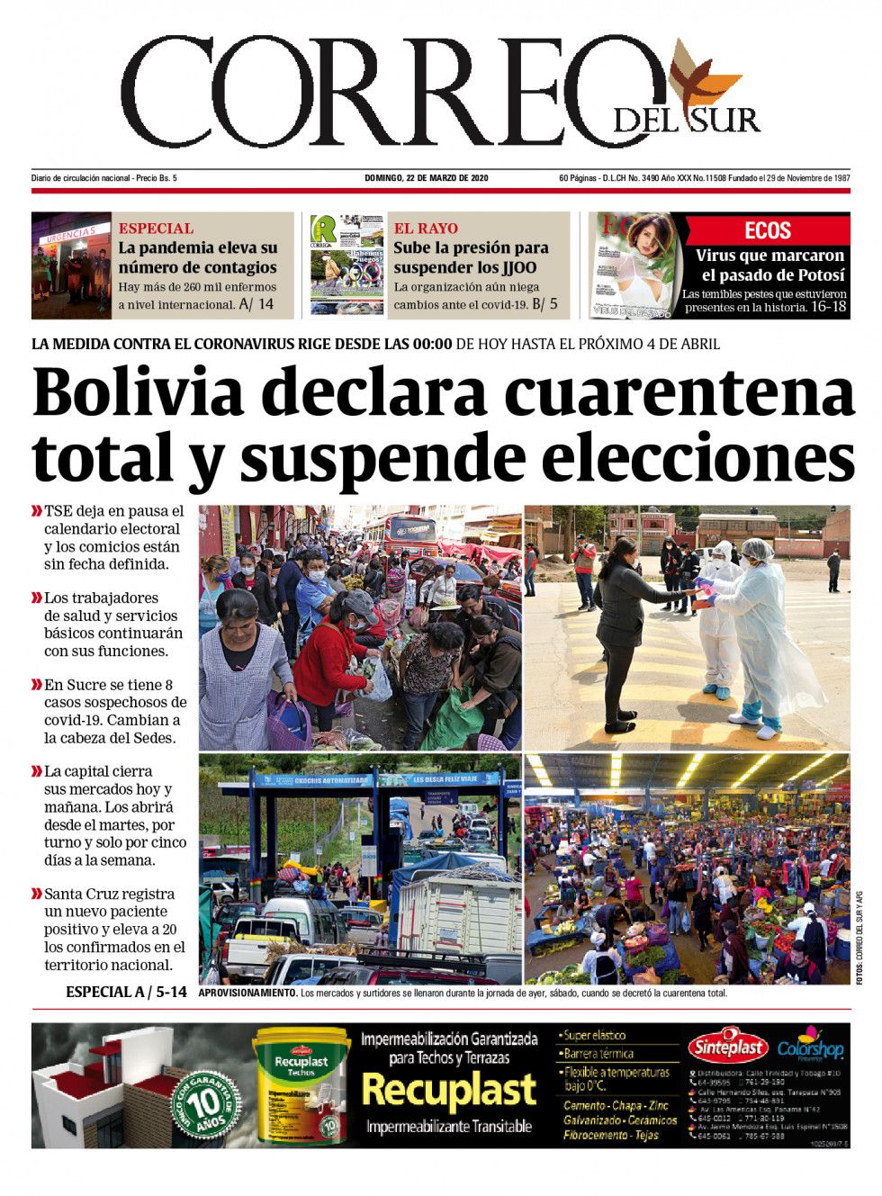 Segunda tapa de Correo del Sur.