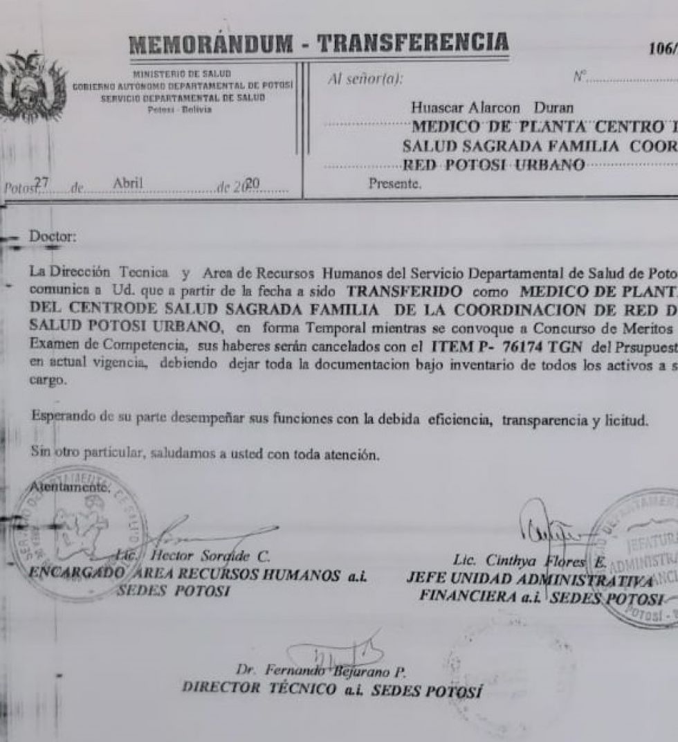 El memorándum de transferencia.