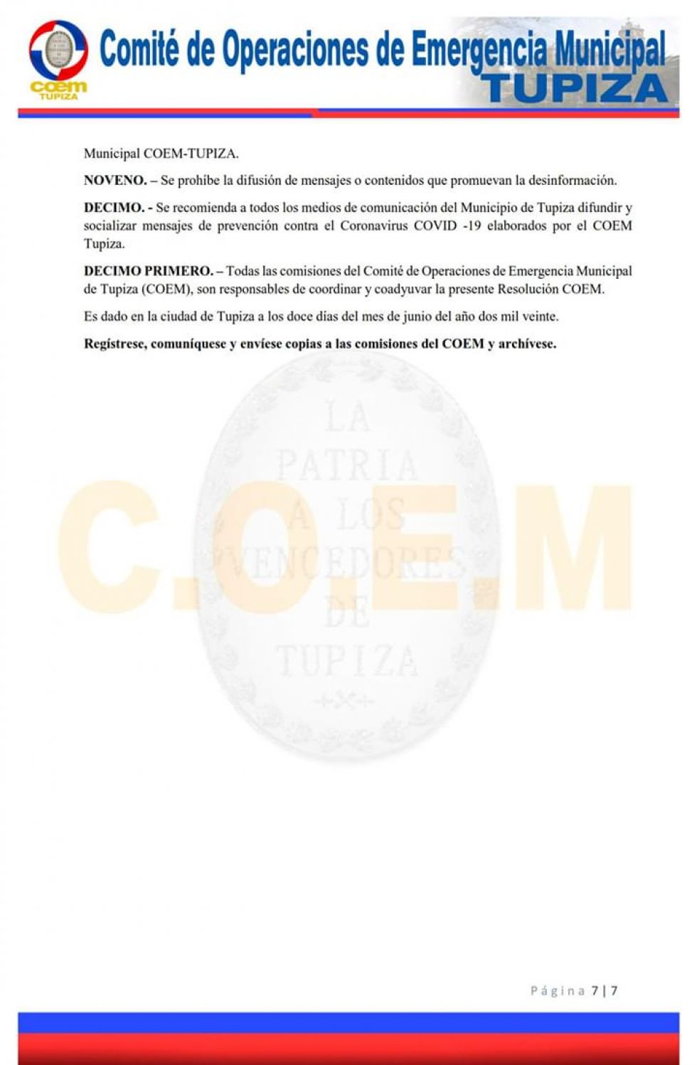 Resolución del COEM Tupiza