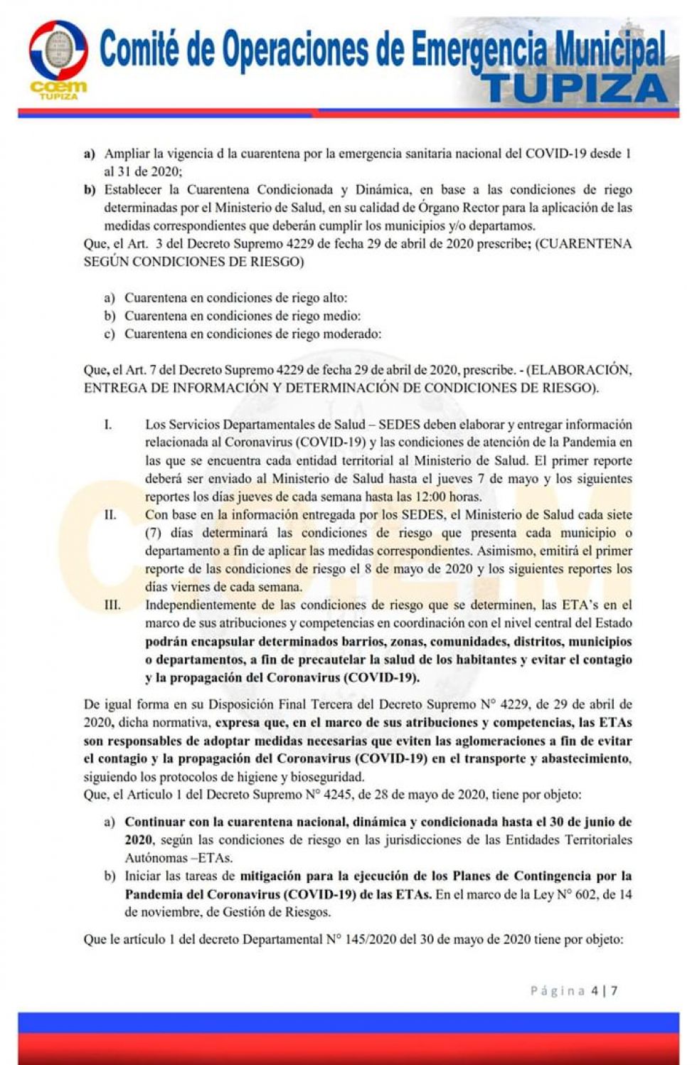 Resolución del COEM Tupiza