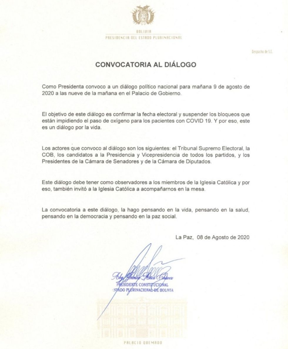 La convocatoria a diálogo