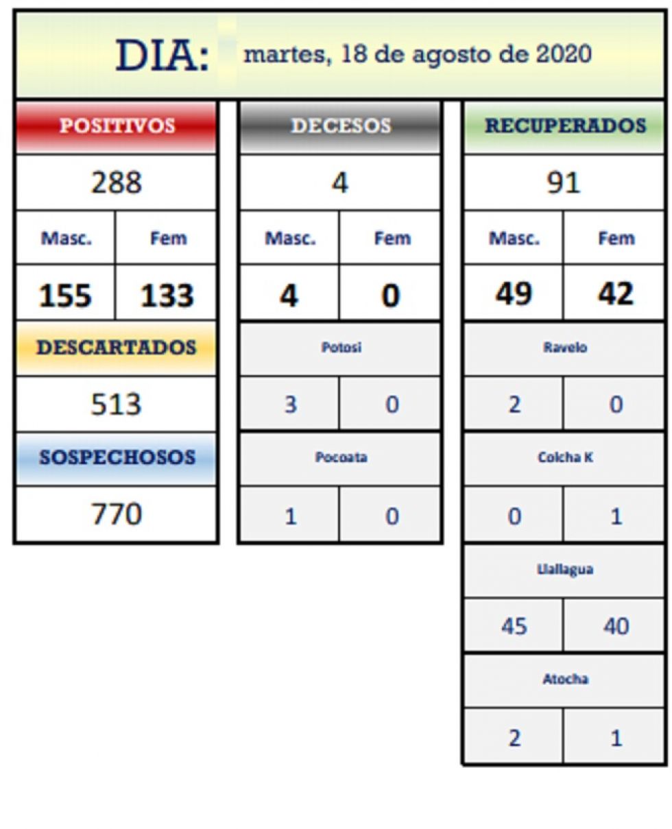 Reporte departamental del Sedes Potosí