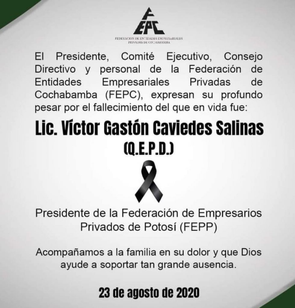 Condolencias por su partida en la página de Facebook del empresariado potosino