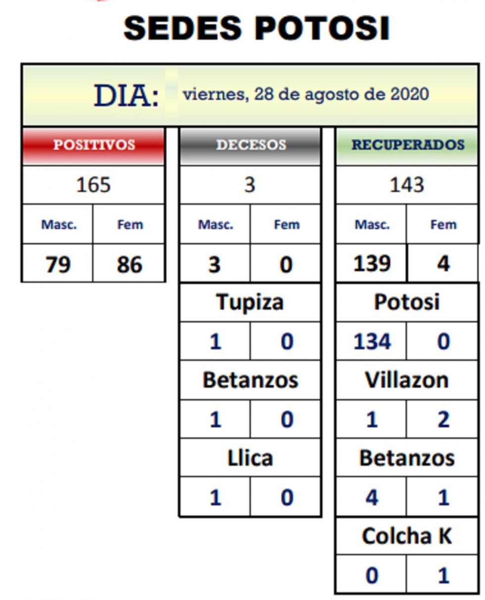 Reporte departamental del Sedes Potosí