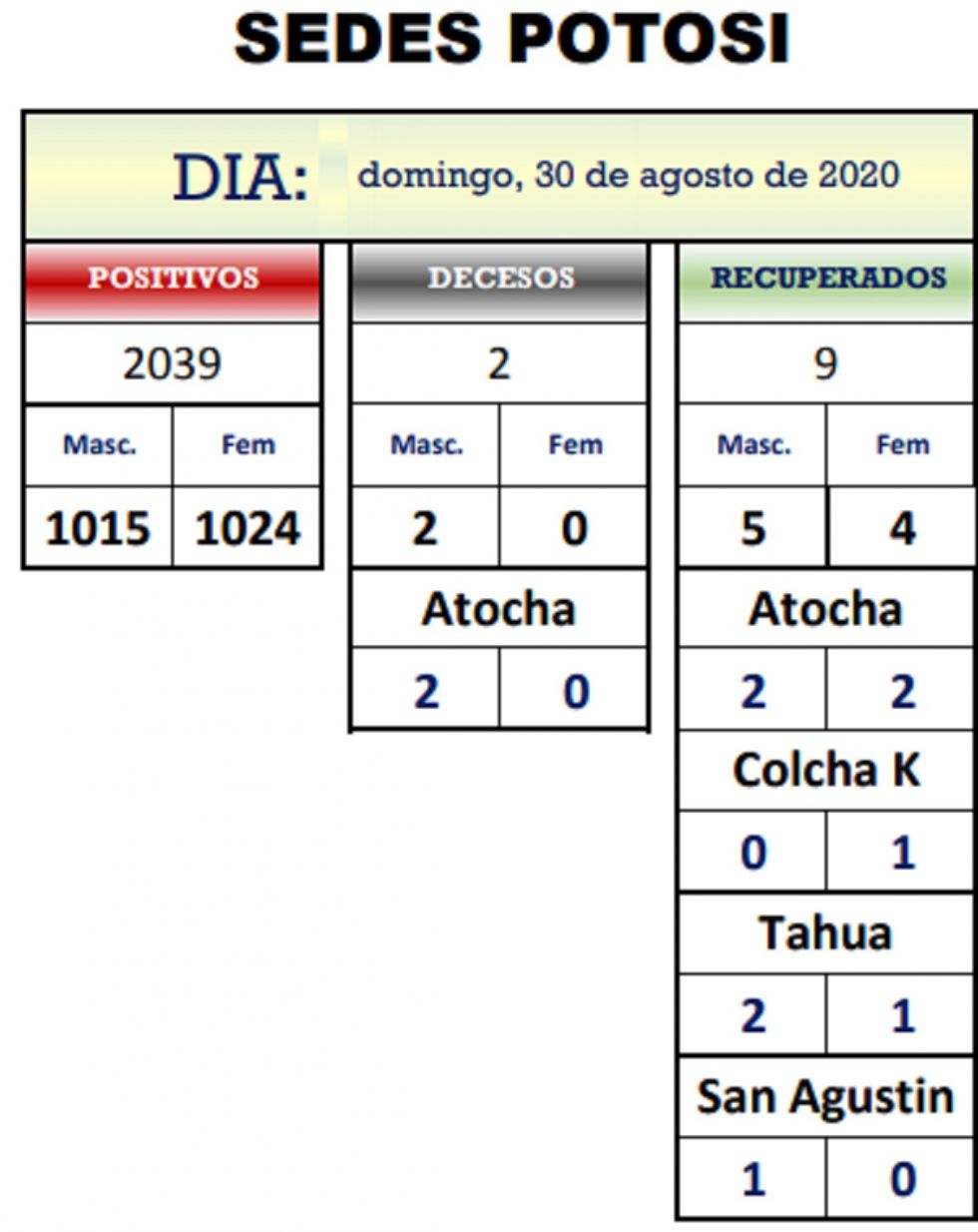 Reporte departamental del Sedes Potosí