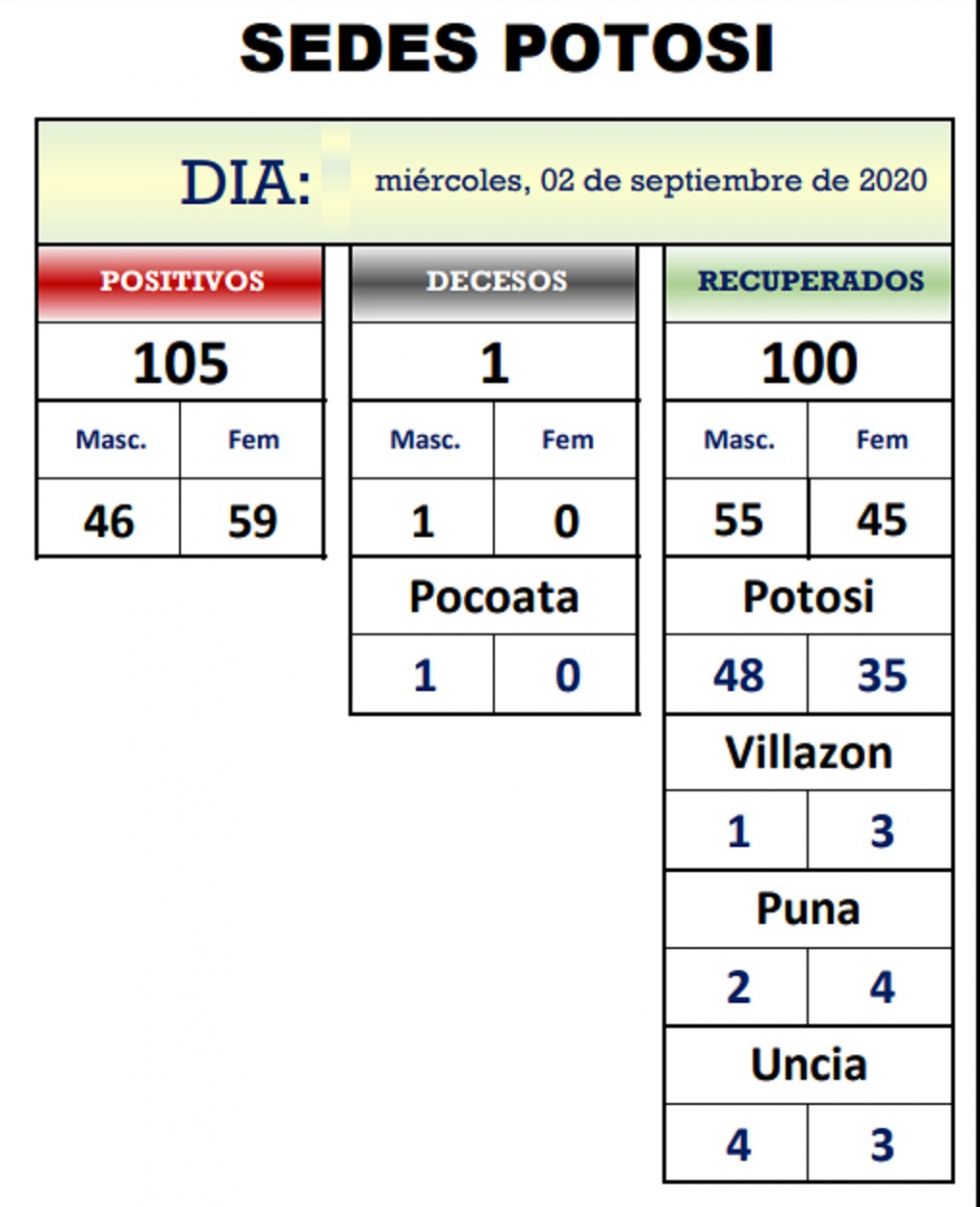 Reporte departamental del Sedes Potosí