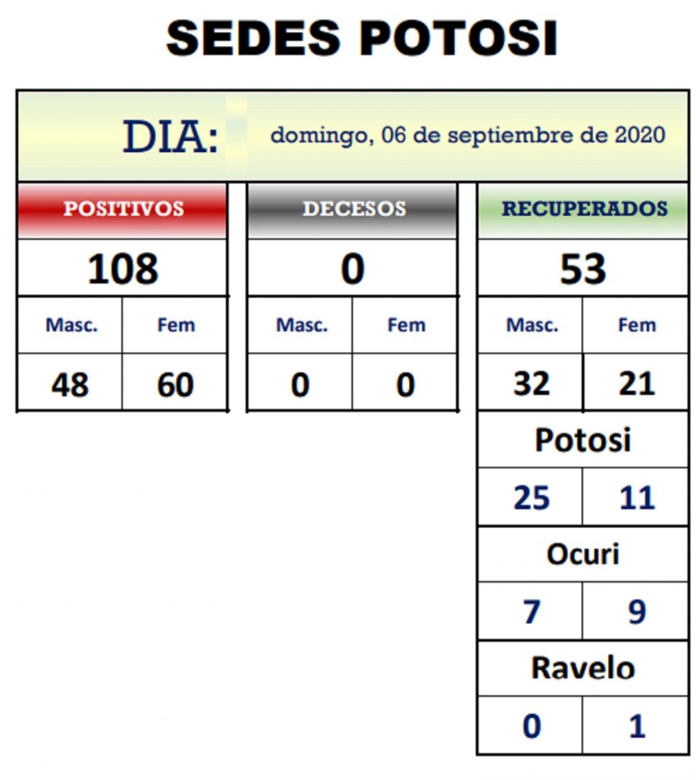 Reporte departamental del Sedes Potosí