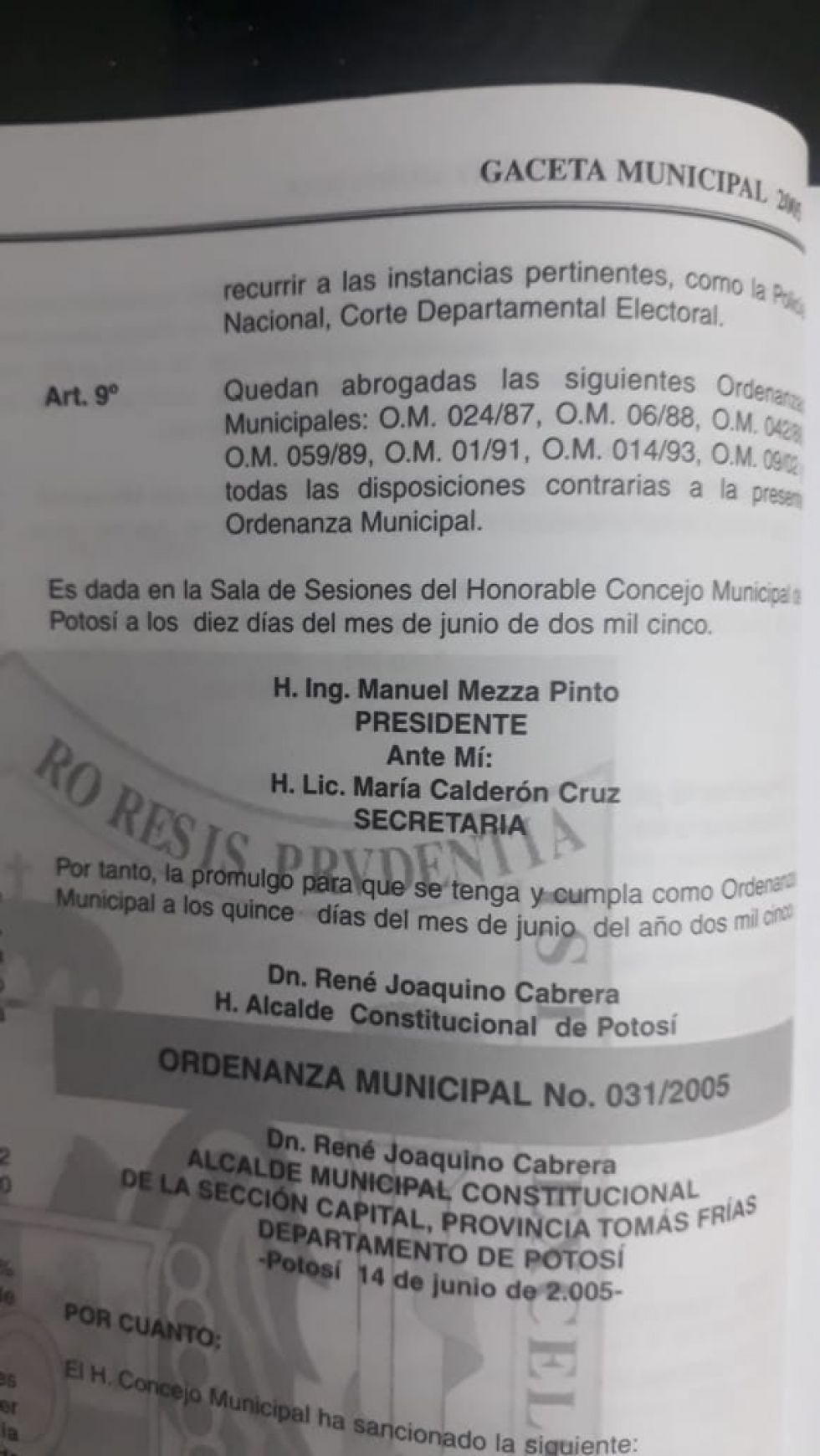 La Ordenanza  Municipal.
