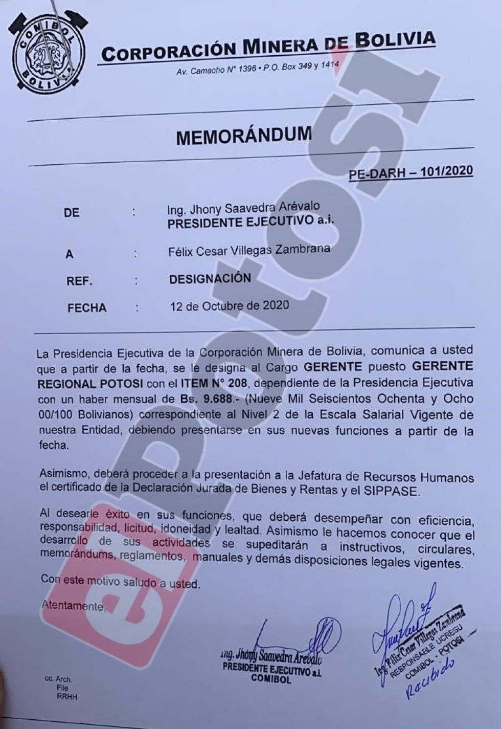 La designación del nuevo gerente.