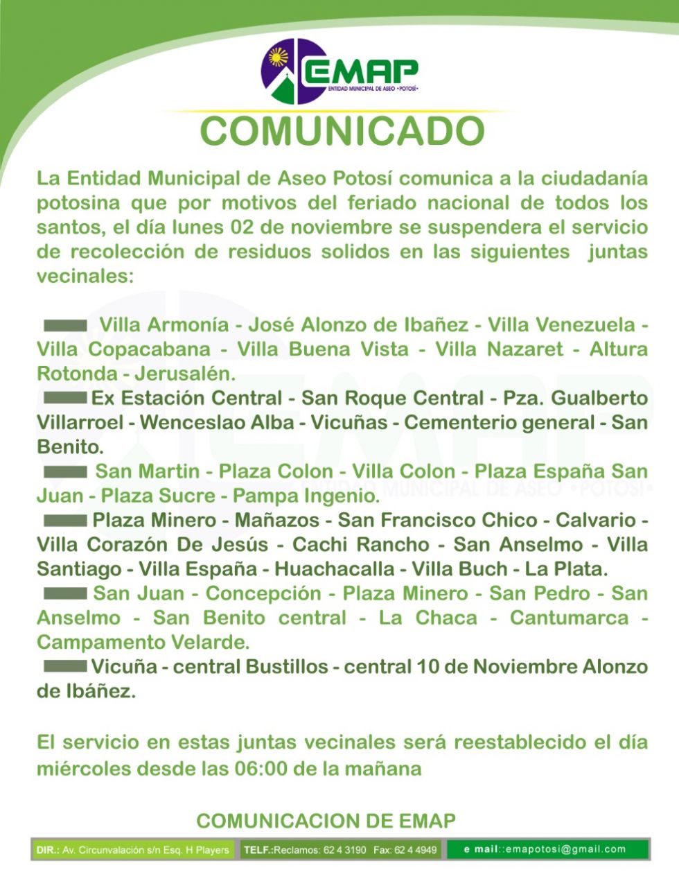 El martes retorna el servicio de recojo domiciliario. FOTO EMAP