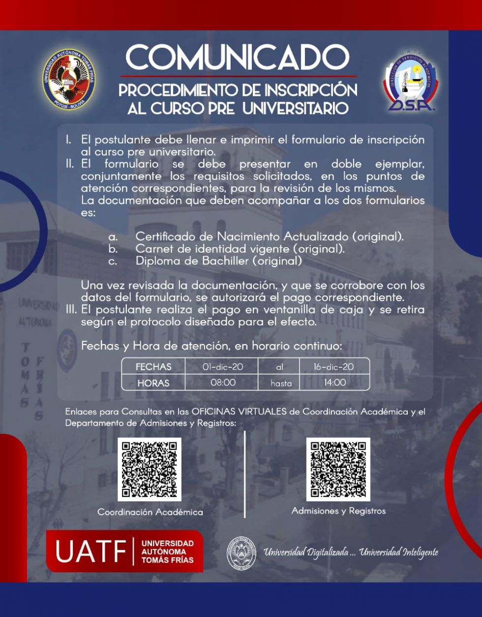 Información para los postulantes a los cursos preuniversitarios