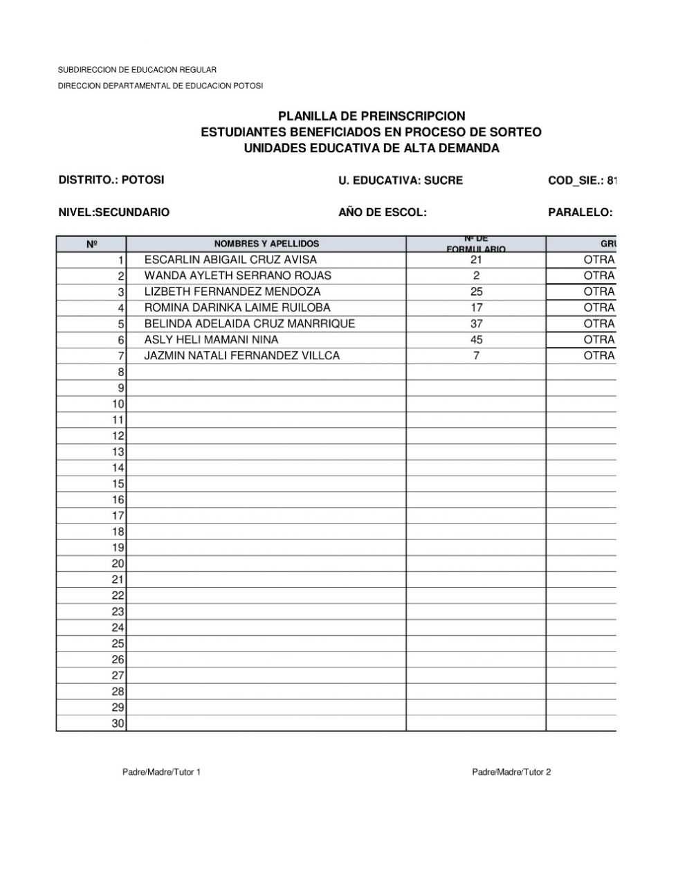 Listas tras el sorteo de cupos ayer. DIRECCIÓN DISTRITAL DE EDUCACIÓN