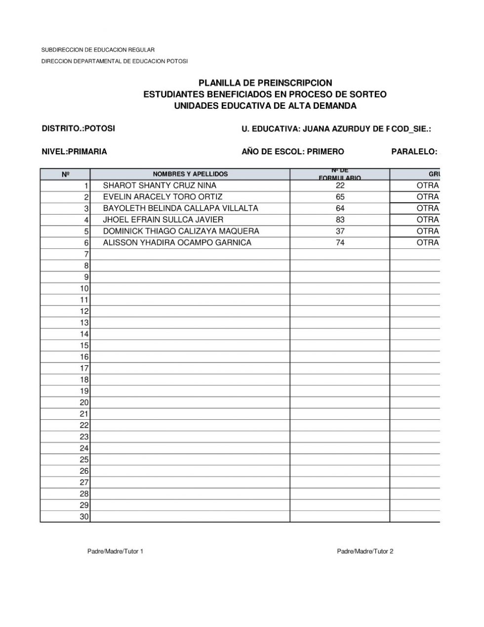 Listas tras el sorteo de cupos ayer. DIRECCIÓN DISTRITAL DE EDUCACIÓN