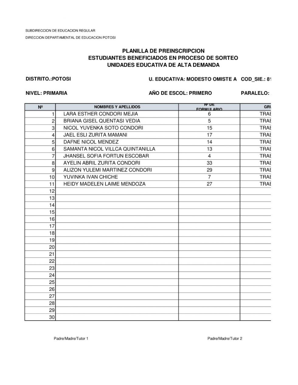 Listas tras el sorteo de cupos ayer. DIRECCIÓN DISTRITAL DE EDUCACIÓN