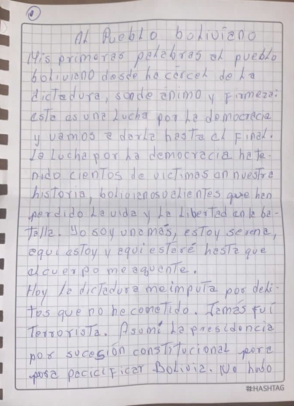 La exmandataria escribió una carta.