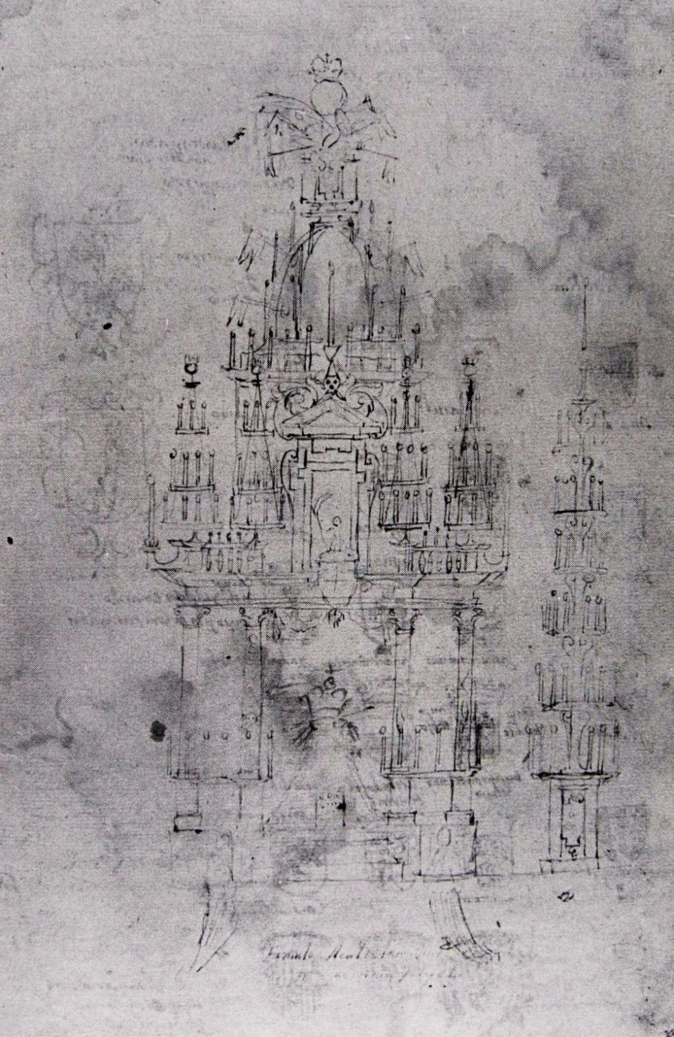 Sebastián de Herrera. Túmulo de Felipe IV. dibujo. Archivo Histórico Nacional.