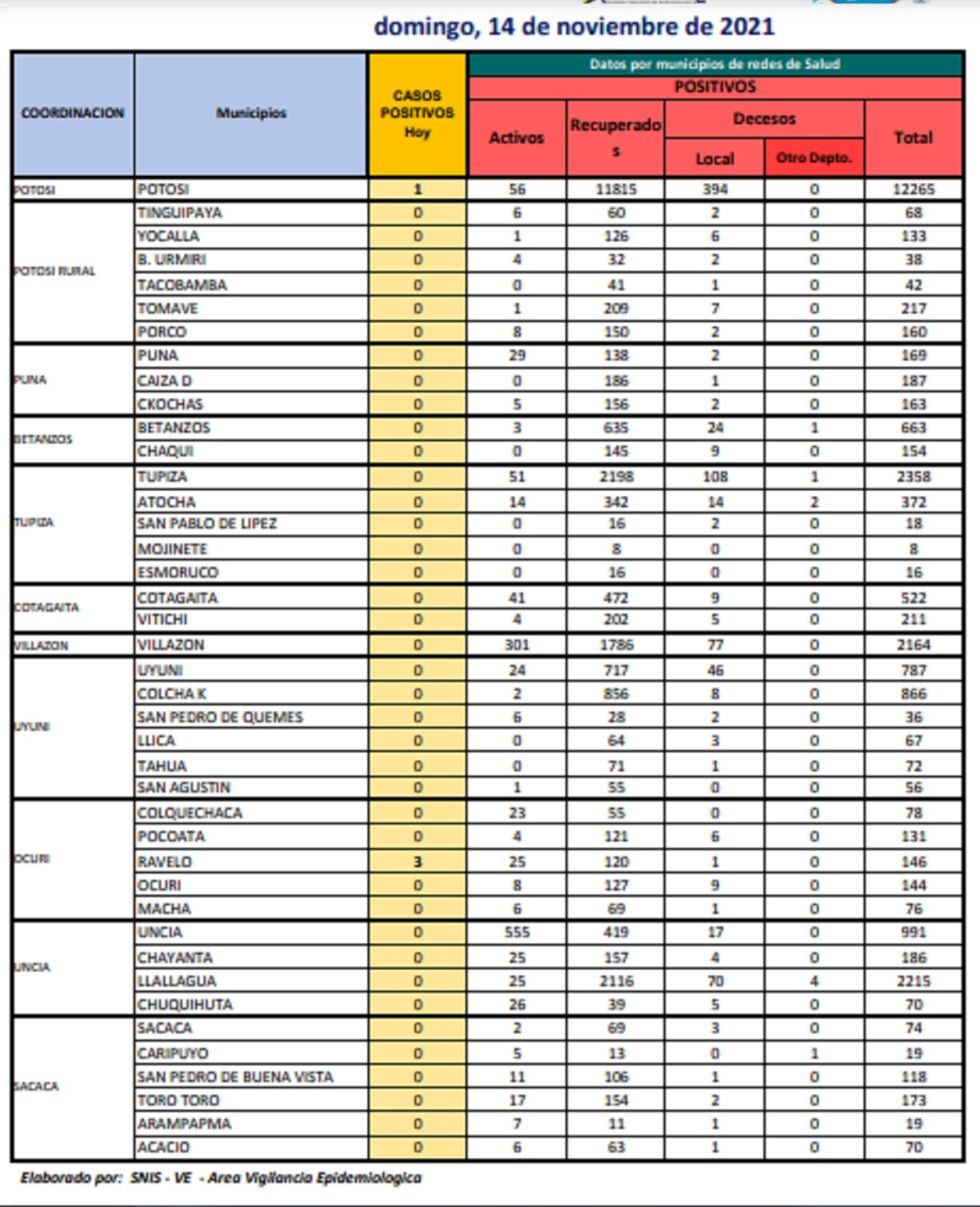 Reporte departamental del Sedes Potosí