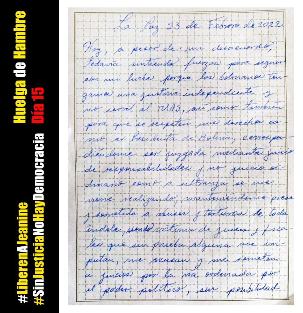 Carta de la exmandataria.