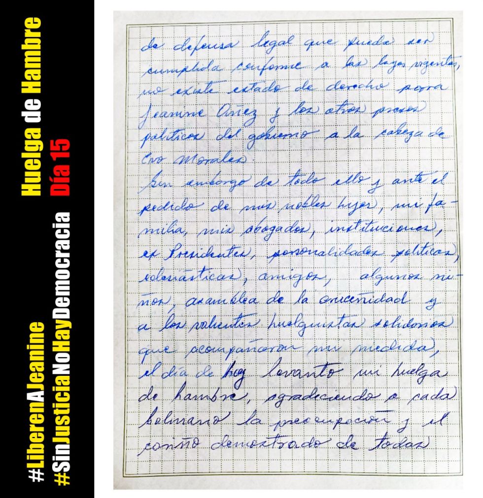 Carta de la exmandataria.