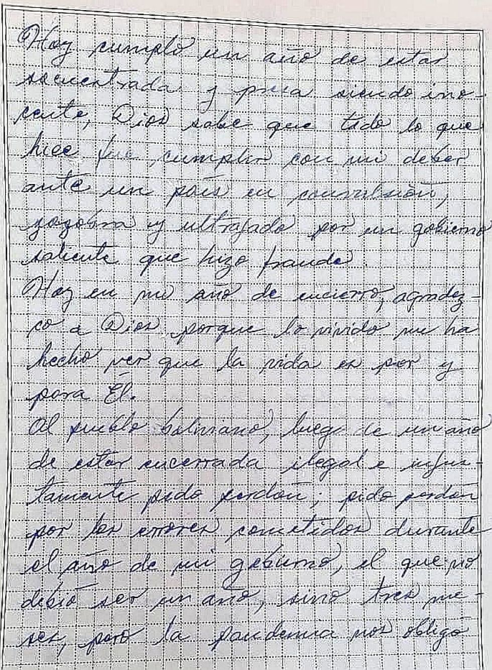 Carta de la exmandataria.