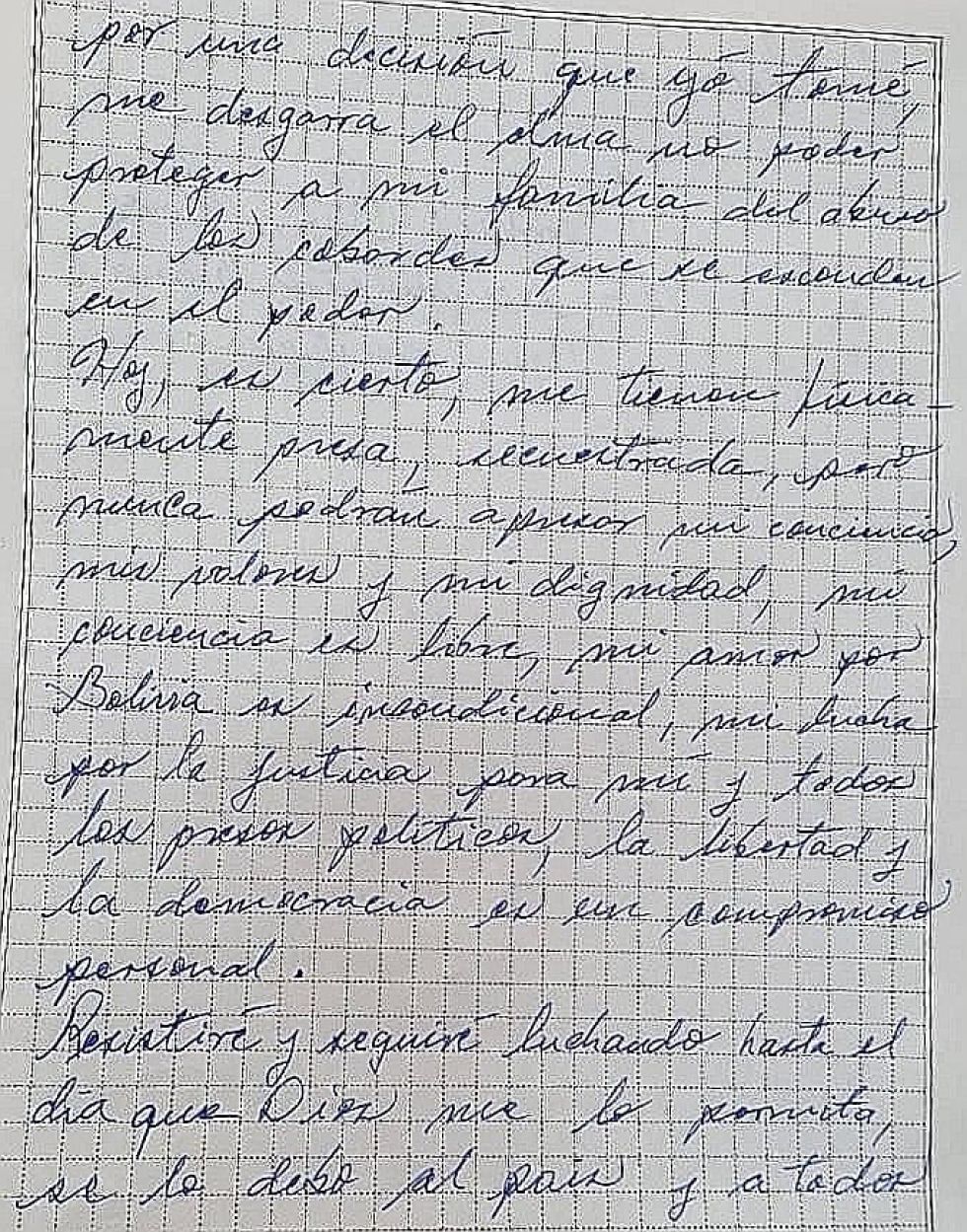 Carta de la exmandataria.