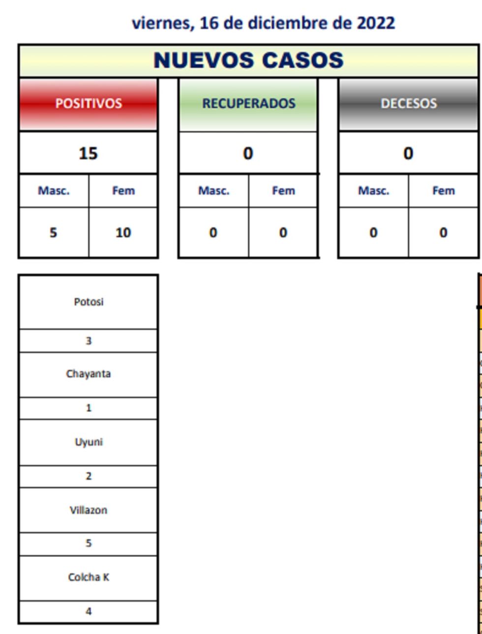 Reporte departamental del Sedes Potosí