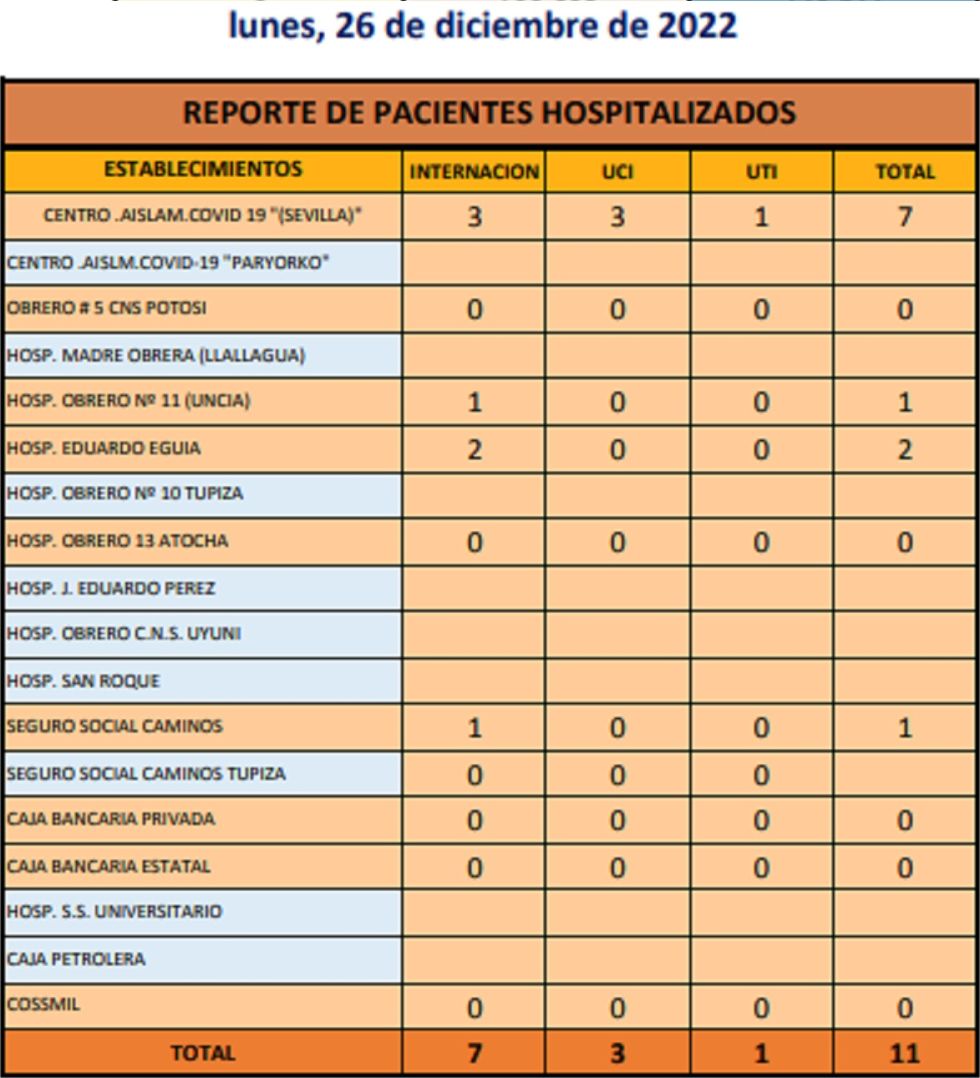 Reporte departamental del Sedes Potosí