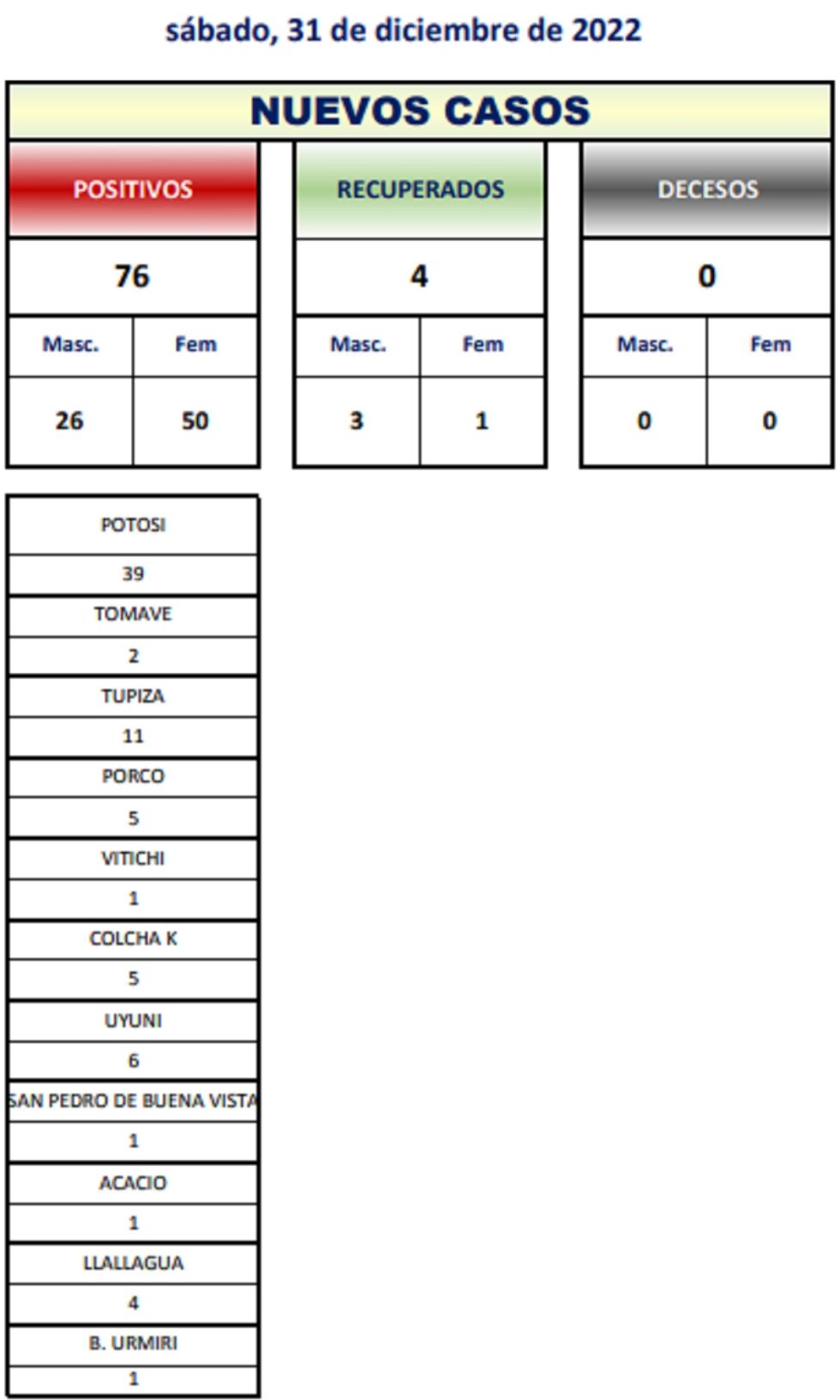 Reporte departamental del Sedes Potosí