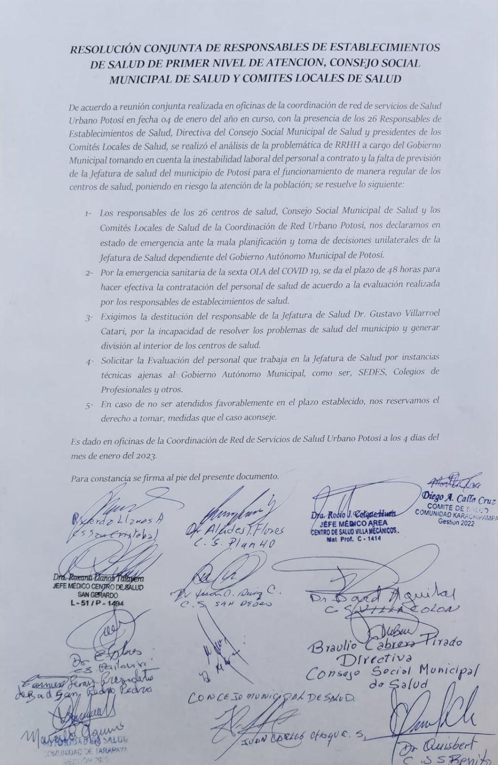Pronunciamiento de los responsables de los establecimientos.
