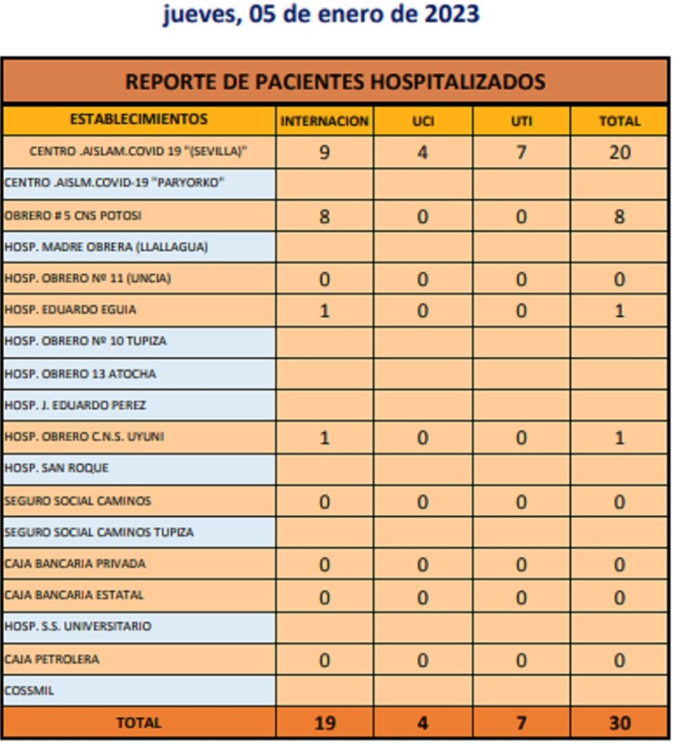 Reporte departamental del Sedes Potosí