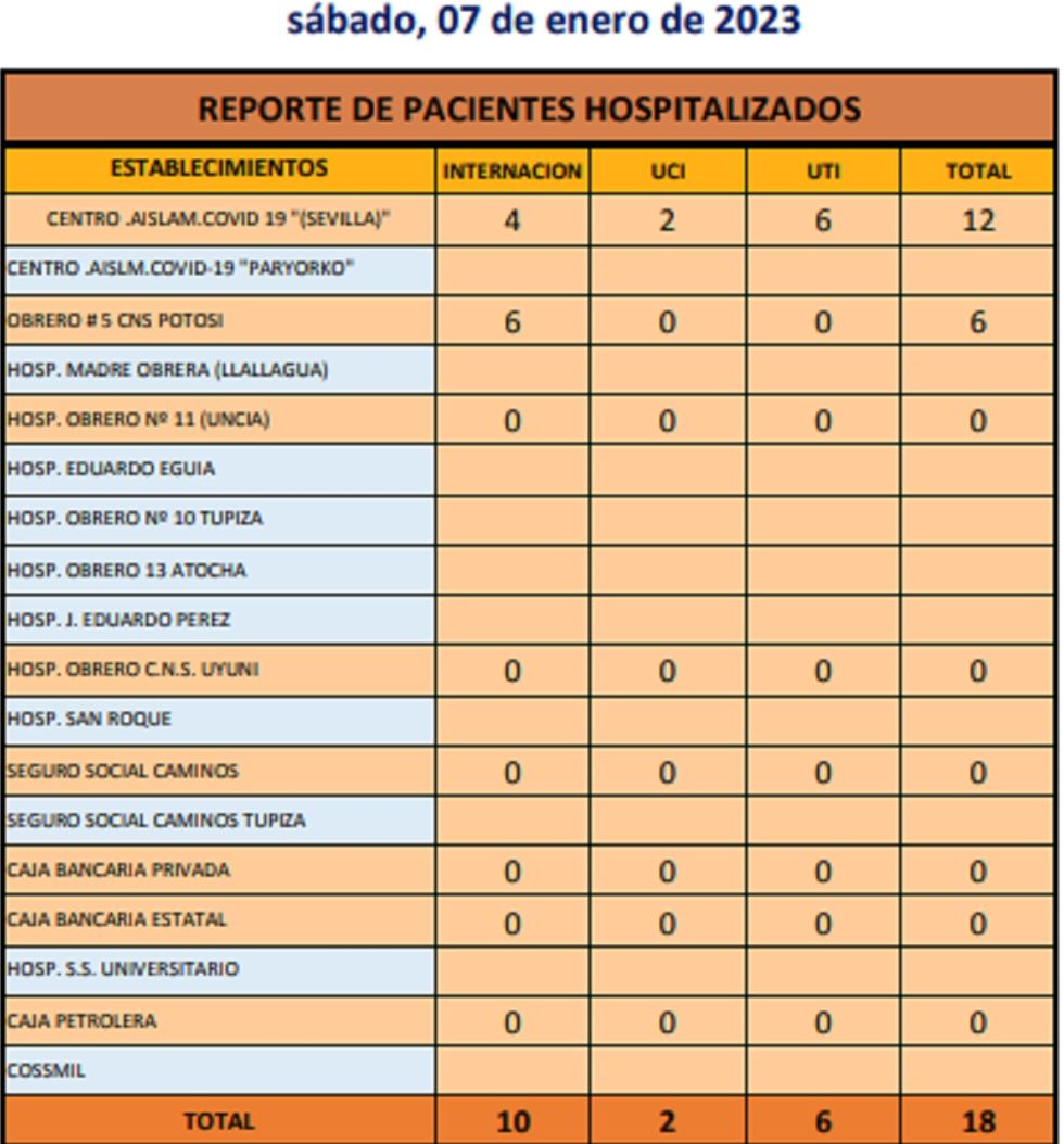 Reporte departamental del Sedes Potosí