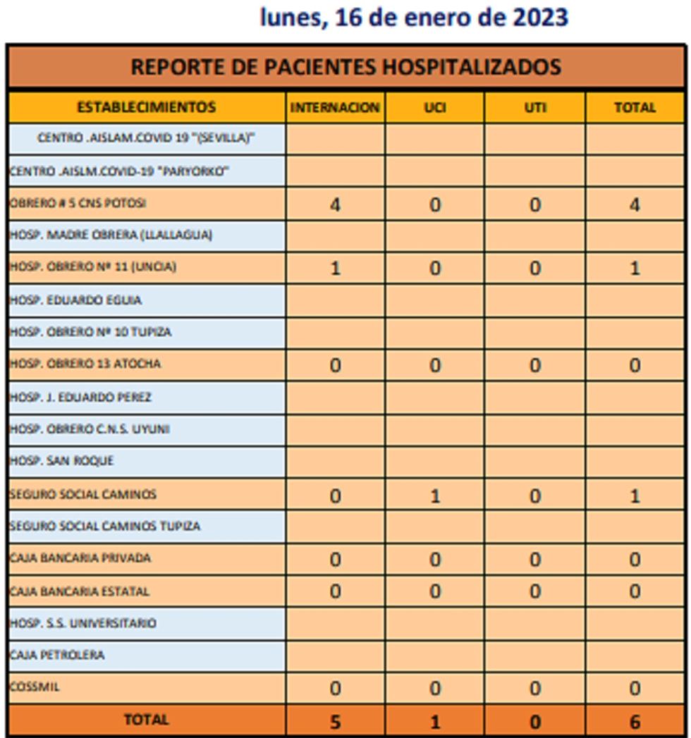 Reporte departamental del Sedes Potosí