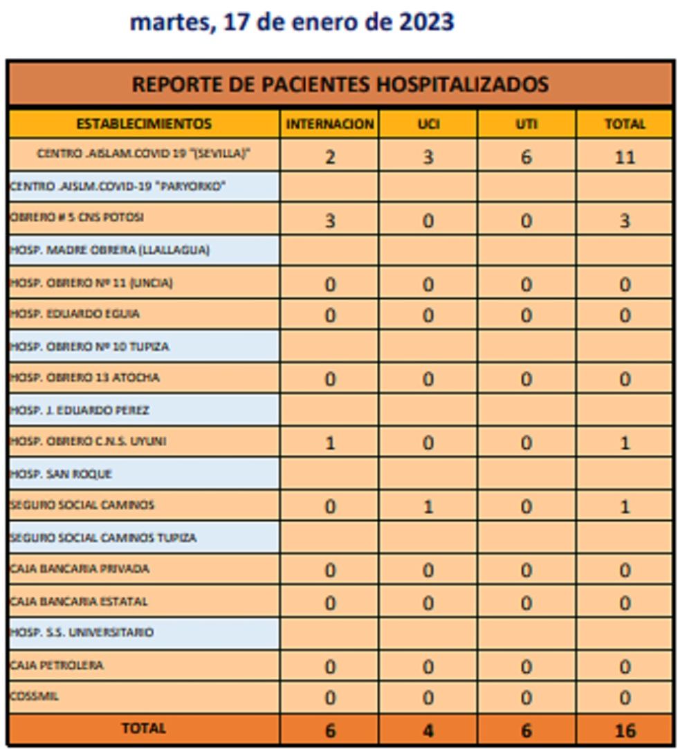 Reporte departamental del Sedes Potosí