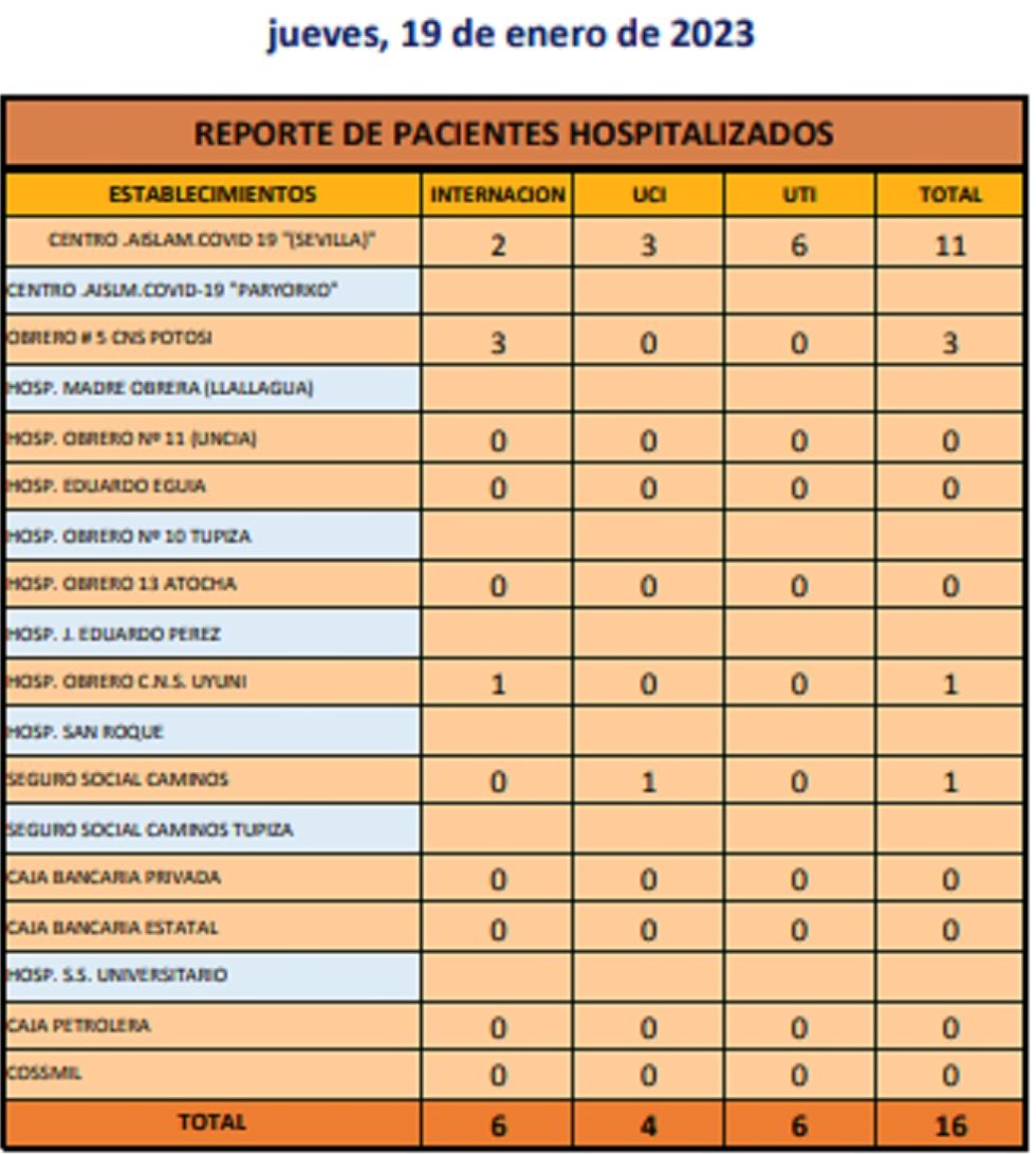 Reporte departamental del Sedes Potosí