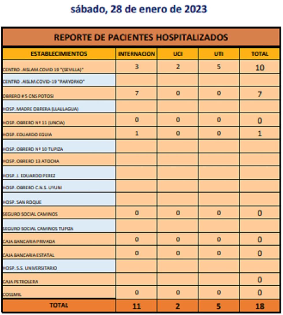 Reporte departamental del Sedes Potosí