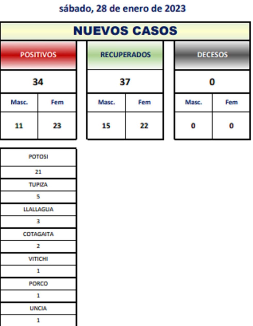 Reporte departamental del Sedes Potosí