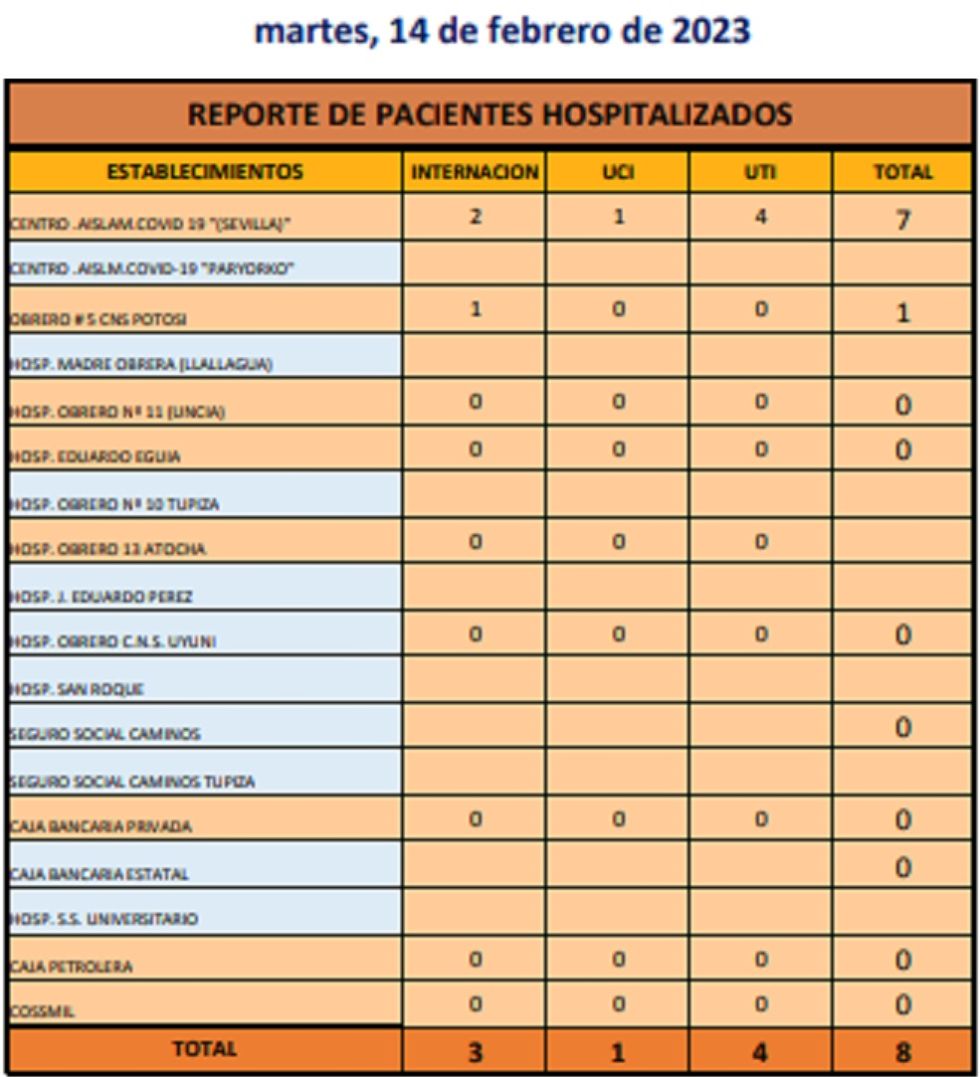 Reporte departamental del Sedes Potosí