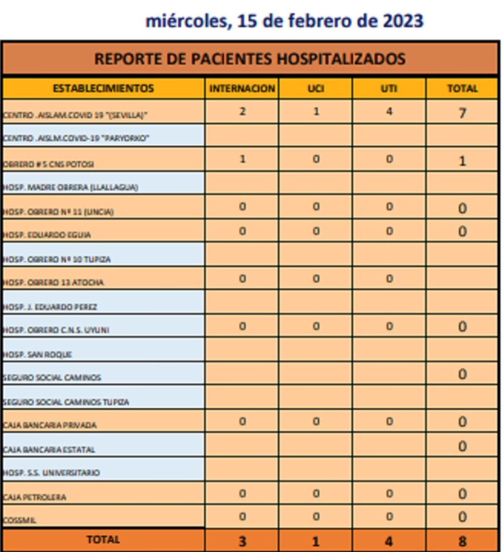 Reporte departamental del Sedes Potosí