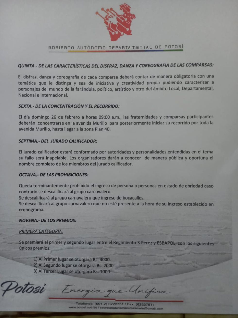 Convocatoria de la Gobernación.